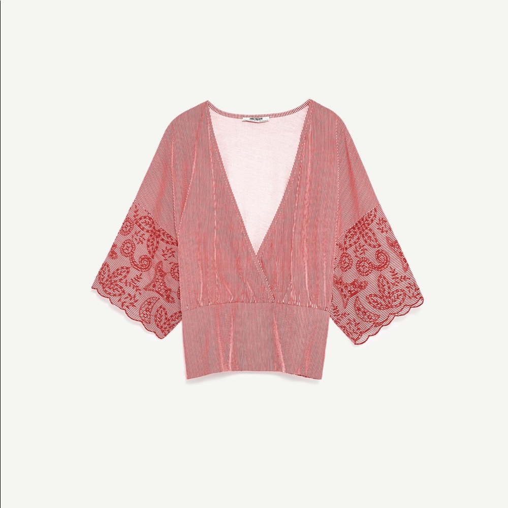 ZARA Embroidered Striped Top